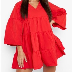 boohoo tiered smock dress in red, size 6